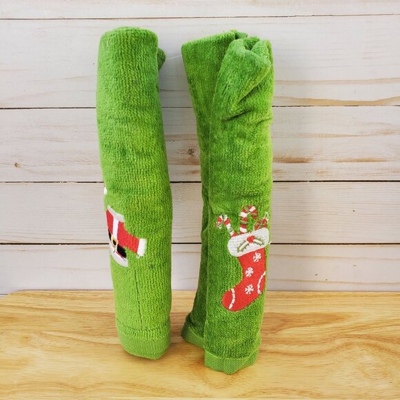 Brand New Christmas Kitchen Towels Santa Suit, Stocking Festive Holiday Set Of 2 - Picture 2 of 9